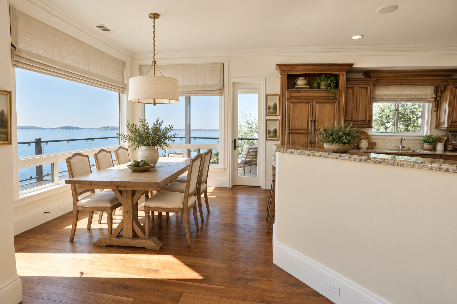 Breakfast room with lake views