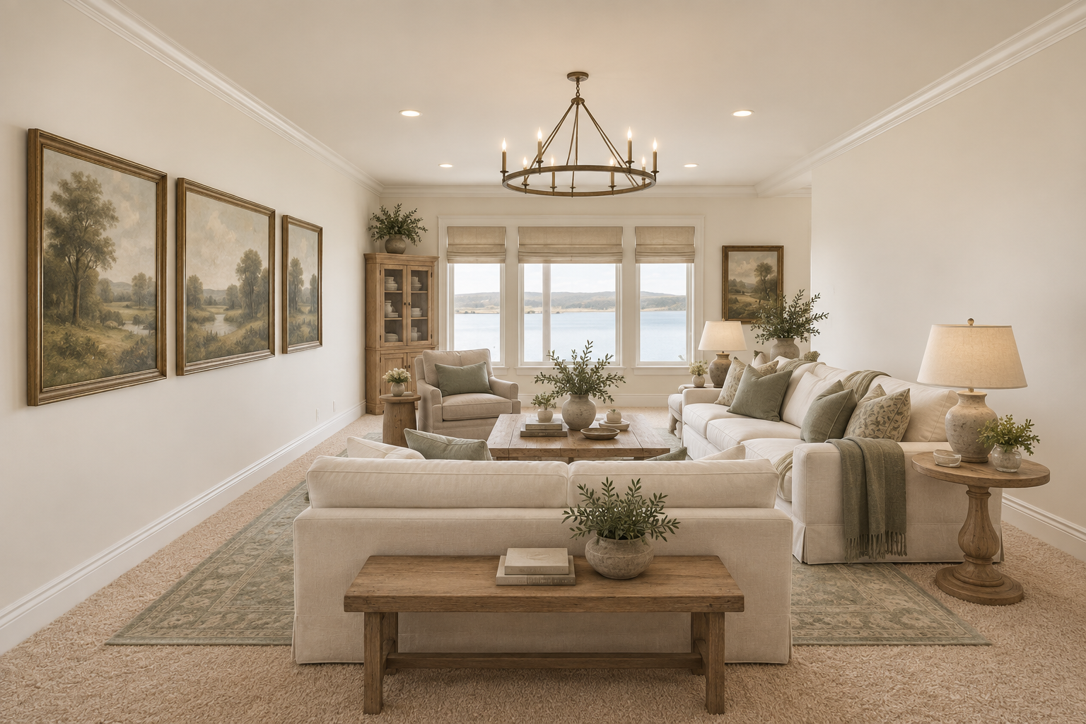 Family lounge with lake views