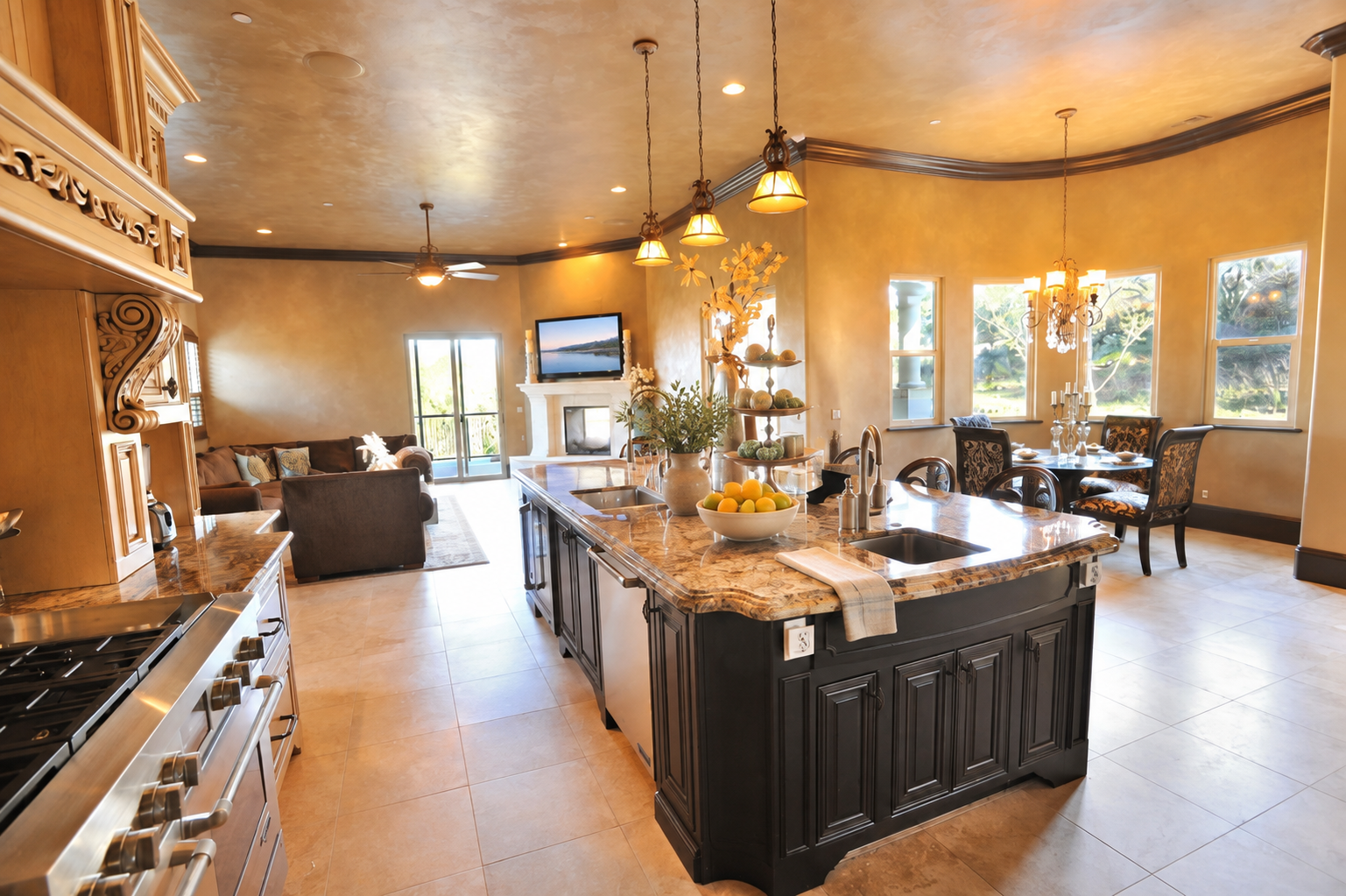 Custom kitchen with an island and detailed wood cabinetry