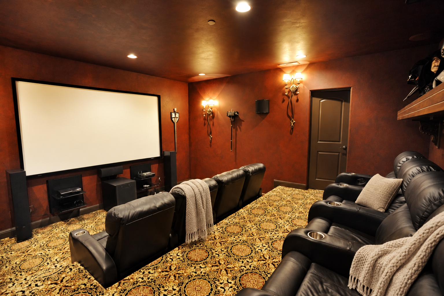 Private home theater with tiered seating