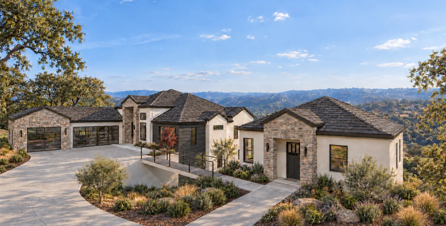 Tiburon House: hillside front elevation rendering